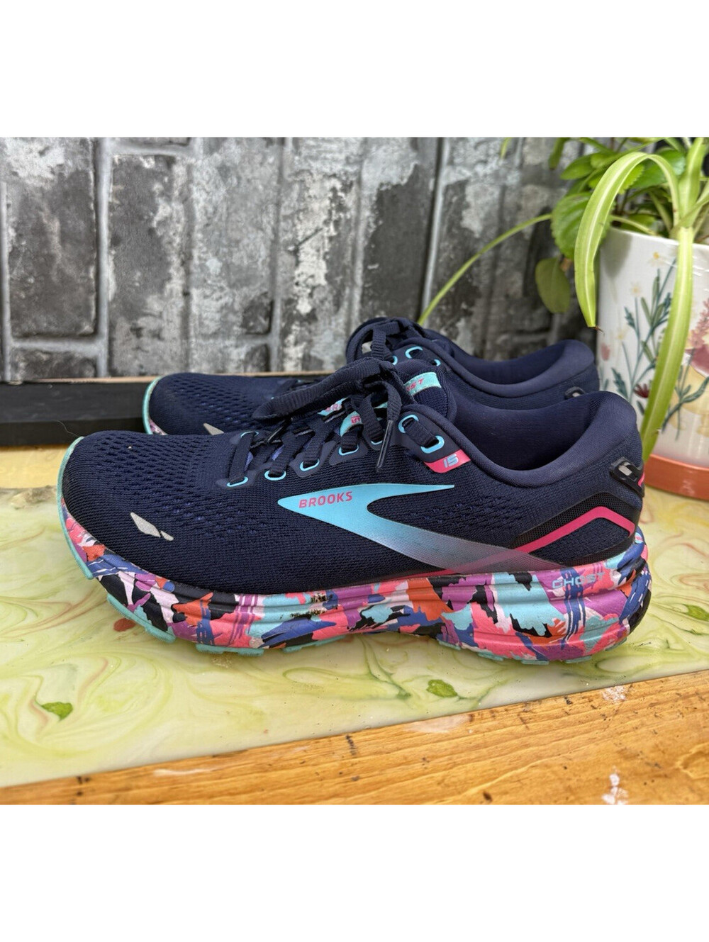 Brooks Ghost 15 Women's Running Shoes Breathable Blue Floral US 6 B 1203801B434
